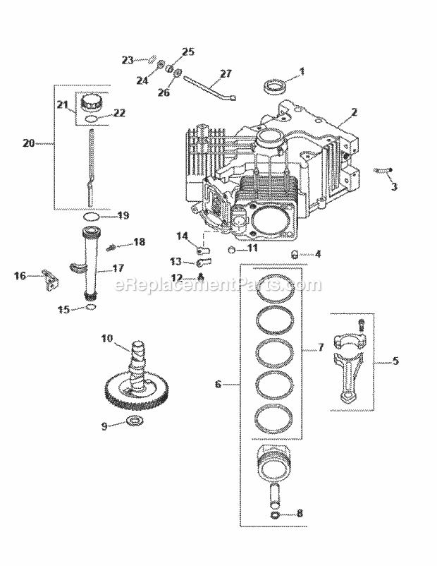 Cv23s-75592 Crankcase Diagram and Parts List for M50-KHS 53BB5BBP750-23HP-OHV Cub Cadet Lawn Tractor